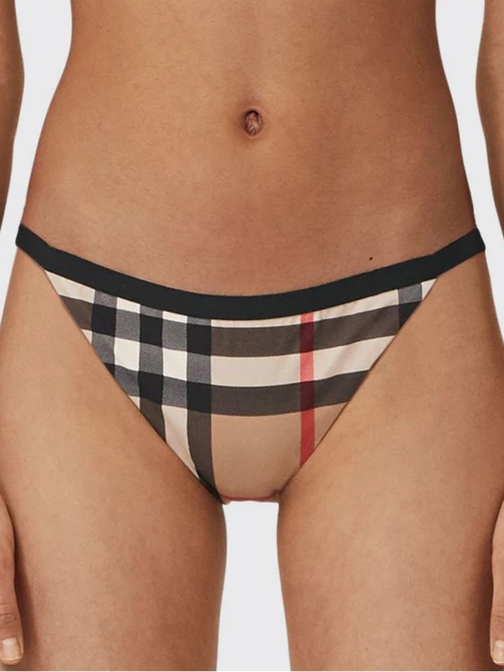 Burberry Archive Beige Check Triangle Bikini bottom with Black Trim